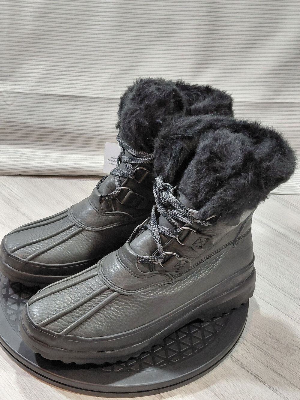 NEW Sperry Women's Maritime Black Leather Faux-Fur Winter Snow Ankle Boots W7.5